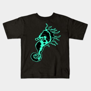 Sleepy Seahorse Aqua/Black Kids T-Shirt